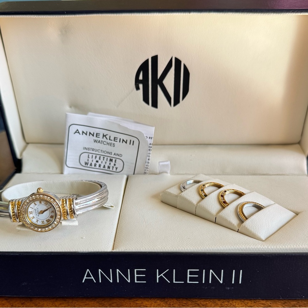 Anne Klein II Gold and Silver Women's Bangle Interchangeable Bezel Watch Set